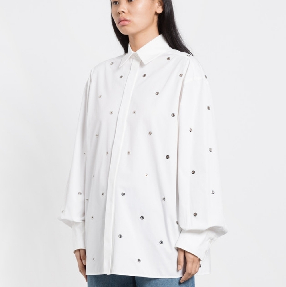 SPORTMAX | Elio eyelet-embellished cotton-poplin shirt In White - Picture 2 of 12